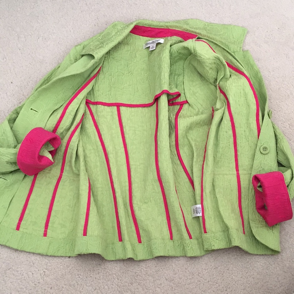 Coldwater Creek Lime Green Textured Crinkle Blazer Jacket Sz 12 - Picture 9 of 14
